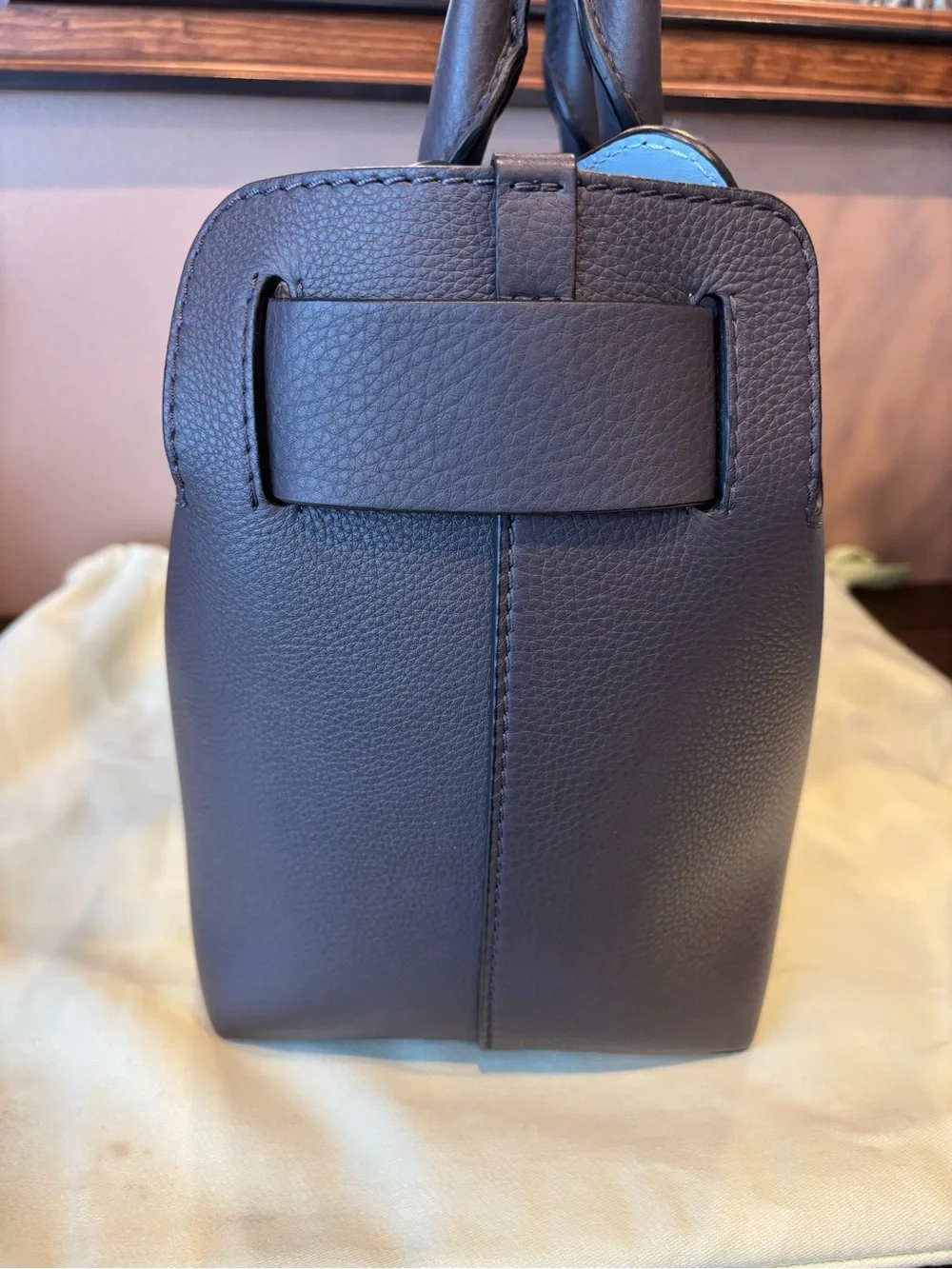Burberry Belted Dark Gray Leather Satchel with Gold Hardware